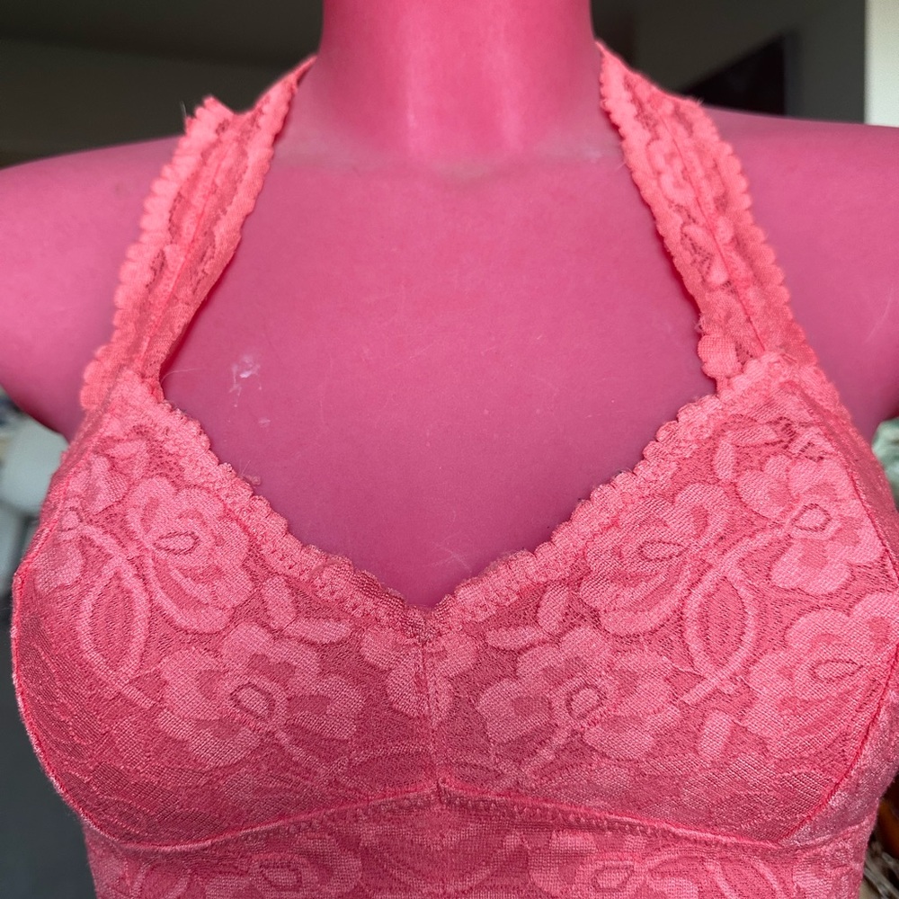 Free People Lace Halter Bralette - coral colored s/m